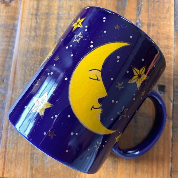 Vintage 1994 J.I.I. Cobalt Blue Moon Stars Mug Celestial JII 90s Yellow Zodiac - Picture 2 of 16